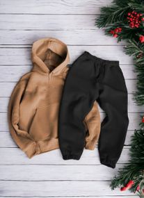 Женский теплый спортивный костюм на флисе DA2455 размер XXL цвет бежево-черный