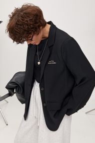 Класичний прямий піджак з написами - чорний цвет, L (є розміри)