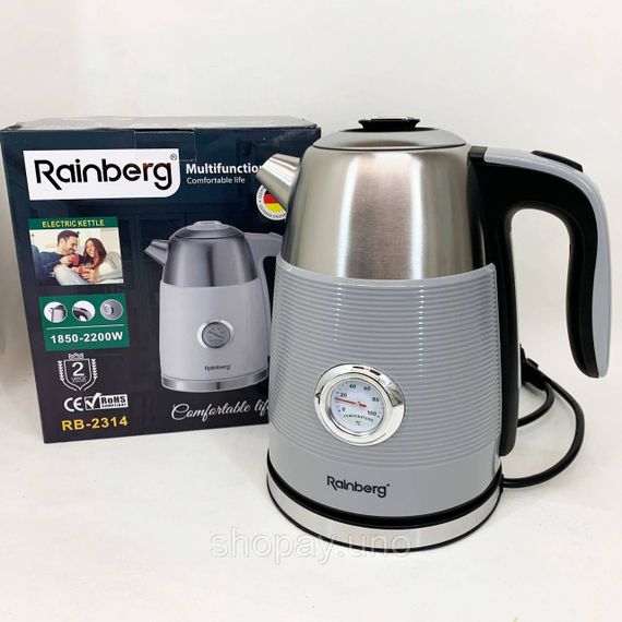 Чайник електричний із датчиком температури Rainberg RB-2314 2200Вт 1.7л Gray | Зображення 2