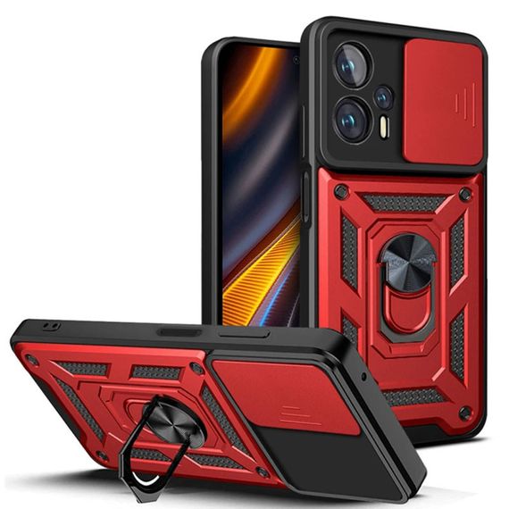 Ударостійкий чохол Camshield Serge Ring для Xiaomi Poco X4 GT TPU+PC, Шторка на камеру, Червоний