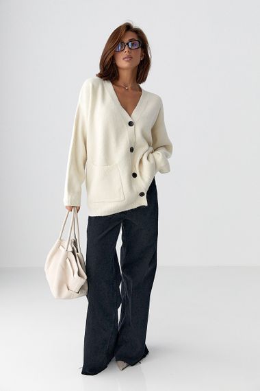 В'язаний кардиган із накладними кишенями - молочний цвет, ONE SIZE (є розміри) | Зображення 2