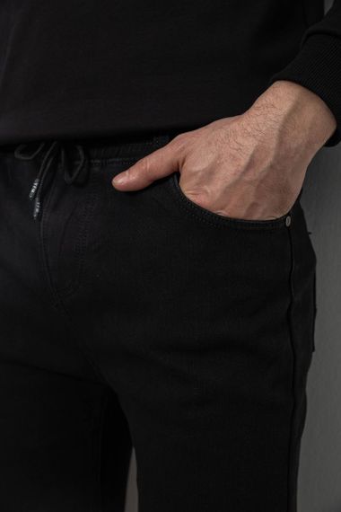 Джинсы мужские на резинке утепленные, цвет черный, 244R663 | Зображення 4