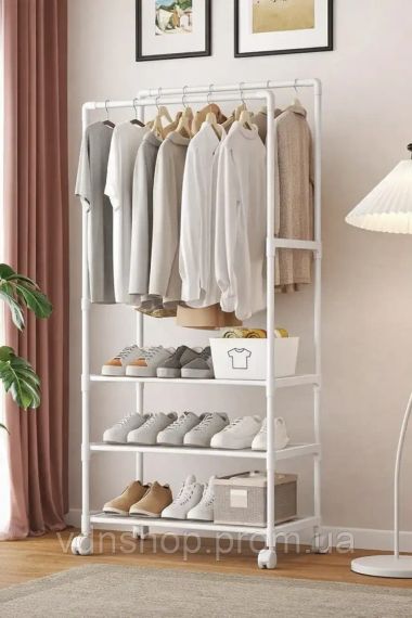 Стійка-вішалка на колесах для речей та взуття 3 яруси (YH9918-3) біла