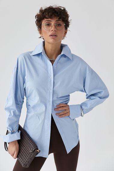 Класична однотонна сорочка з драпіруванням - блакитний цвет, ONE SIZE (є розміри)