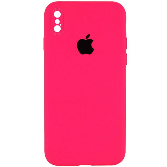 Чехол Silicone Case Square Full Camera Protective (AA) для Apple iPhone XS / X (5.8") Червоний / Red Салатовий/Neon green