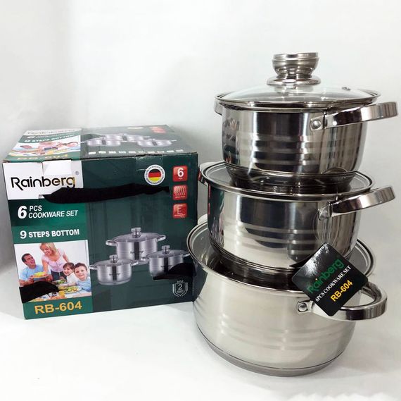 Набір каструль з нержавіючої сталі Rainberg RB-604 6 предметов, Набір каструль з кришками EV-181 для кухні | Зображення 7
