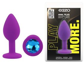 Анальна пробка EGZO S — силіконовий фіолетовий плаг із синім кристалом Sex Aura