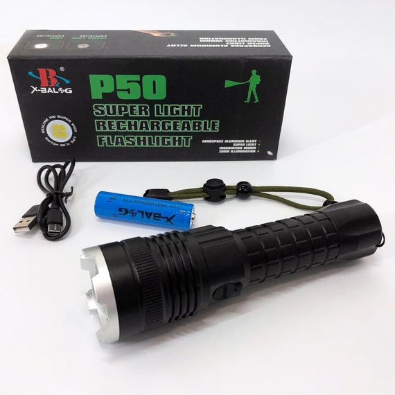 Мощный аккумуляторный лед фонарик X-Balog BL-A72-P50, Карманный фонарь с usb зарядкой, Супер JS-132 яркий фонарик | Зображення 4