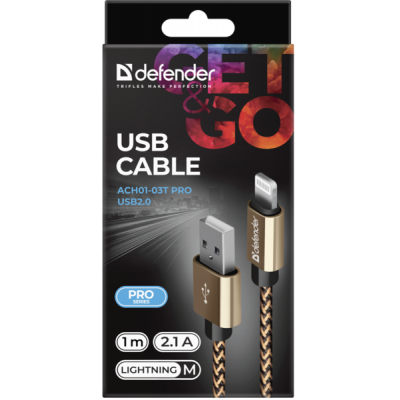 Дата кабель USB 2.0 AM to Lightning 1.0m gold Defender (87806) | Зображення 2