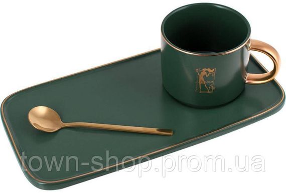 Кофейный набор Coffee Prelude "Bona" 200мл с тарелкой и ложкой, зеленый