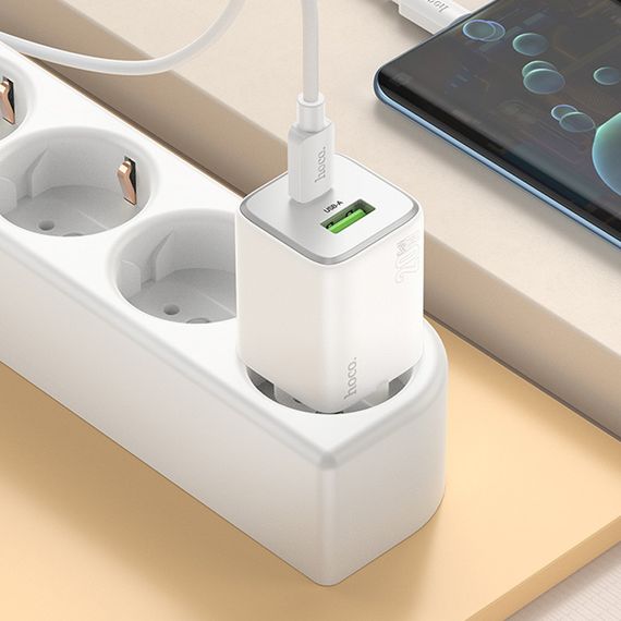 МЗП Hoco N41 Almighty PD20W+QC3.0 (1USB-A/1C) + кабель Type-C to Type-C White | Зображення 3