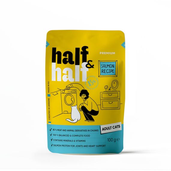 Корм Half&Half Adult Cats влажный с лососем в желе для взрослых котов 100 гр