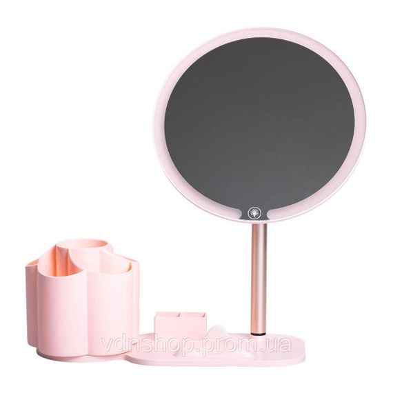 Зеркало для макияжа с подсветкой круглое настольное Ø21 см с подставкой Розовое HP-10-9AP | Зображення 1