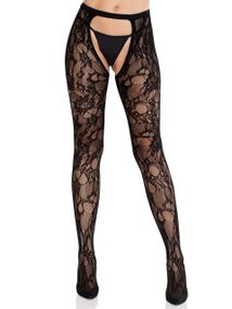 Колготки Leg Avenue Rose Lace Crotchless Tights with Open One Size Black sexstyle
