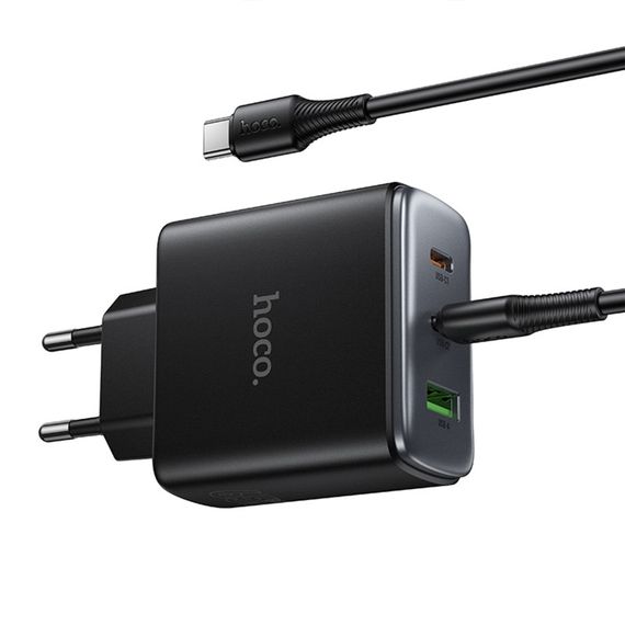 СЗУ Hoco C160A Upgrade PD65W+QC3.0 (1USB-A/2C) + кабель Type-C to Type-C Black | Зображення 4