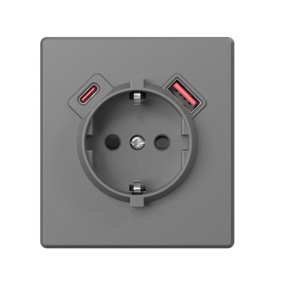 Розетка одинарна із заземленням USB-A+C 20W сірий графіт VIDEX NOTA (VF-NT-SK1GUC-GR) | Зображення 1