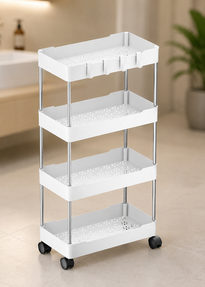Этажерка на колесах 4 полки напольная белая Storage rack  AND906 | Зображення 1