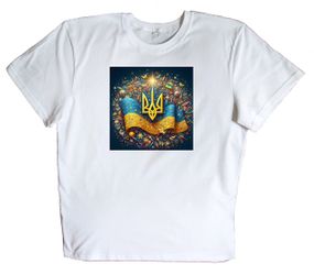 Патриотическая футболка с тризубом и флагом белая унисекс(мужская,женская)