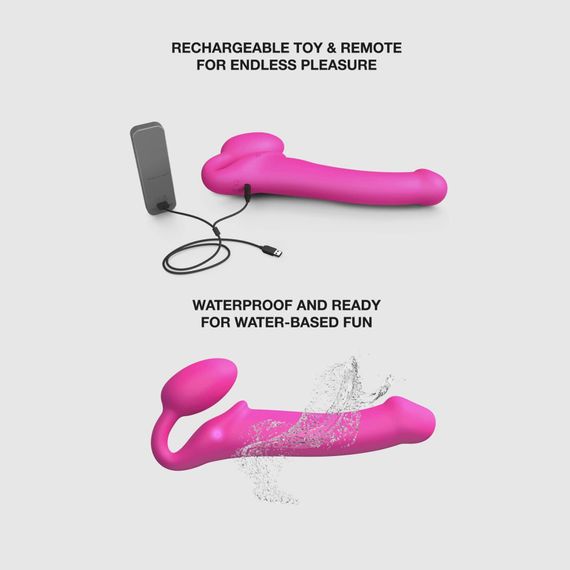 Безремінний страпон з вібрацією Strap-On-Me Vibrating Fuchsia L, діаметр 3,7см, пульт ДК, регульований | Зображення 3