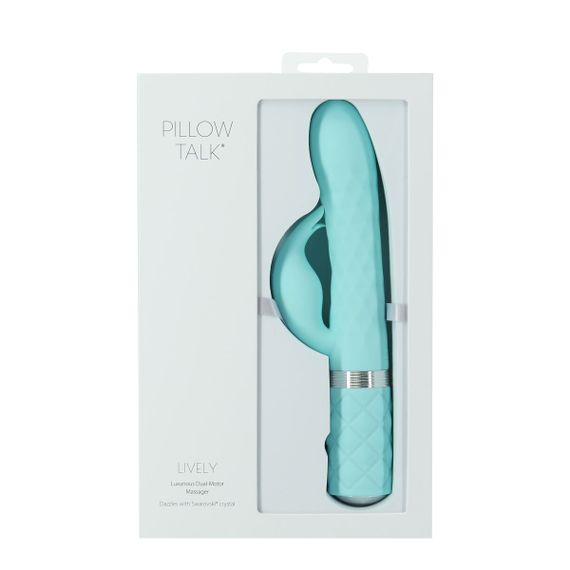 Розкішний кролик з ротацією та вібрацією Pillow Talk Lively Teal, кристал Сваровскі, потрійний відро | Зображення 8