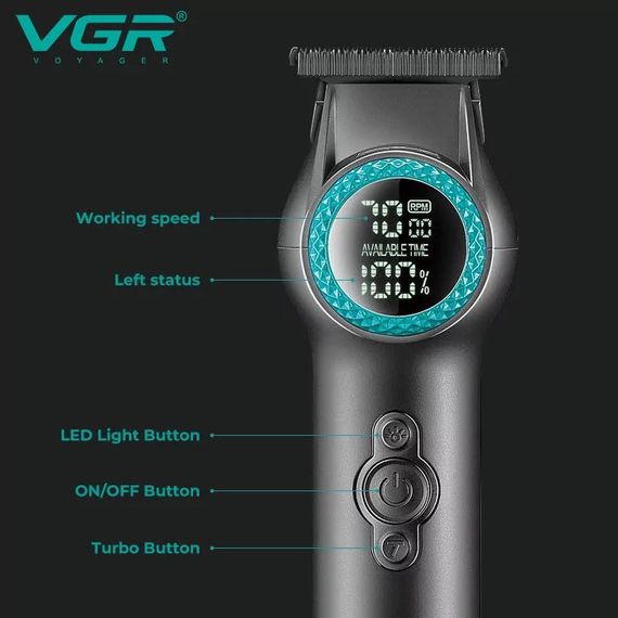 Тример VGR V-990, 3 насадки, Багатофункціональна акумуляторна машинка для стрижки, VGR машинка | Зображення 4