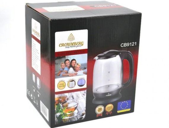 Электрический дисковый стеклянный чайник Crownberg CB 9121 1800 Вт электрический чайник с подсветкой | Зображення 2