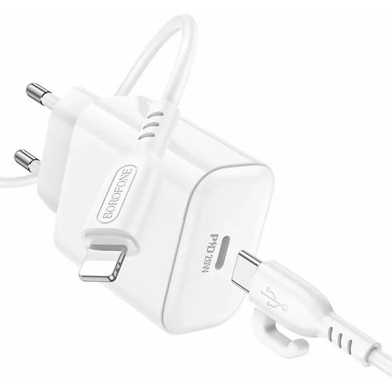 МЗП Borofone BA81A PD20W (1USB-C) + кабель Type-C to Lightning White | Зображення 4