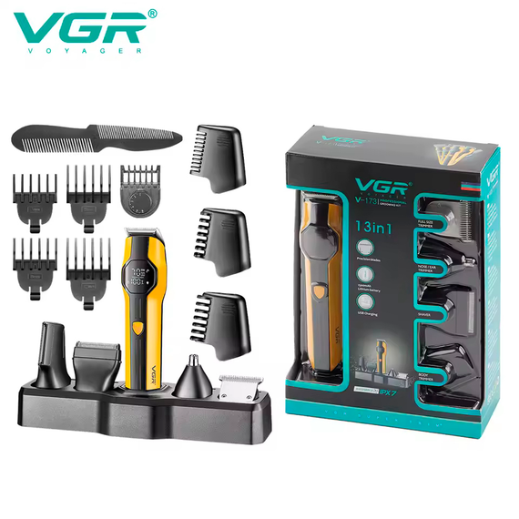 Набір для стрижки VGR 13 в 1 V-173 YELLOW, 13 насадок, LED дисплей | Зображення 5