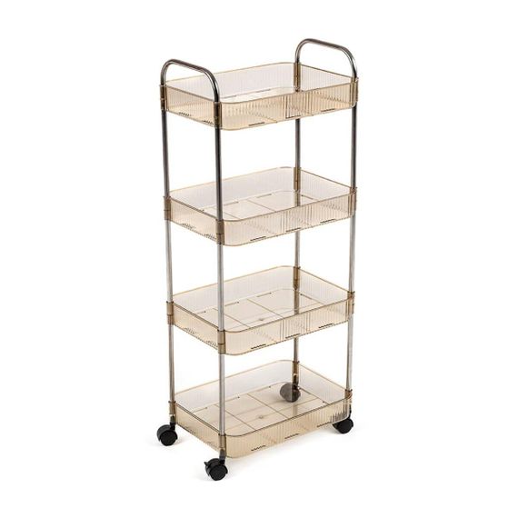 Етажерка мобільна чотириярусна універсальна з акрилу та металу 40х28,5х95см Бежева SW-00002112