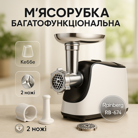 Потужна м'ясорубка багатофункціональна 2 швидкості Rainberg, М'ясорубка овочерізка соковижималка RS-73