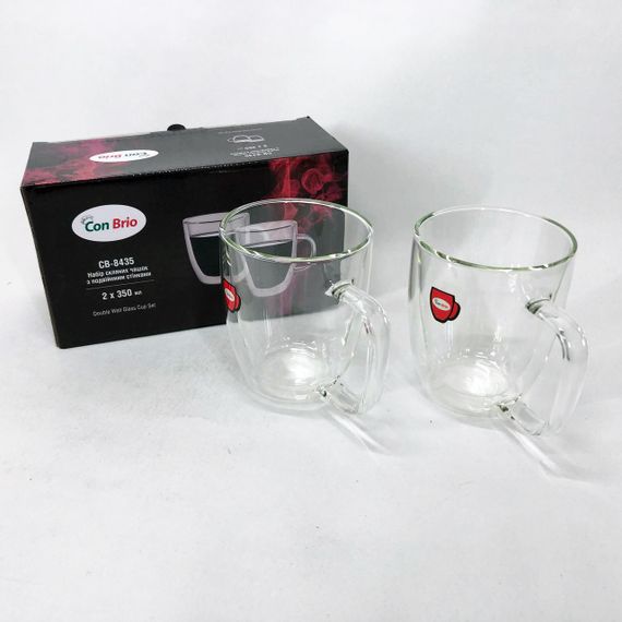 Скляні чашки для напоїв з подвійними стінками Con Brio СВ-8435-2, 2шт, 350мл, Чашки для кави подвійні LC-28 | Зображення 7