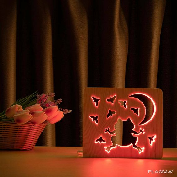 Светильник ночник ArtEco Light из дерева LED "Лягушка и сверчки" с пультом и... | Зображення 2