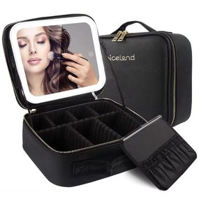 Дорожная косметичка с зеркалом и LED подсветкой (26х23х11см), Черная / Органайзер для хранения косметики /