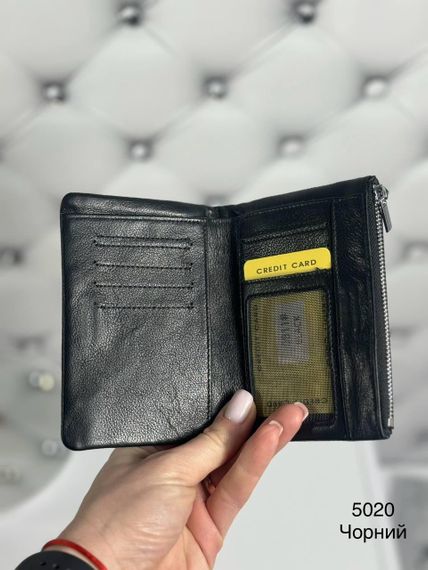 Гаманець жіночий маленький натуральна шкіра подвійного складання Чорний | Зображення 1