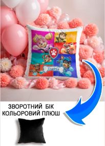 Подушка плюшева Мерч Крафт Дизайн з принтом paw patrol 2 імя Iларiя чорний плюш квадратна 33х33 см