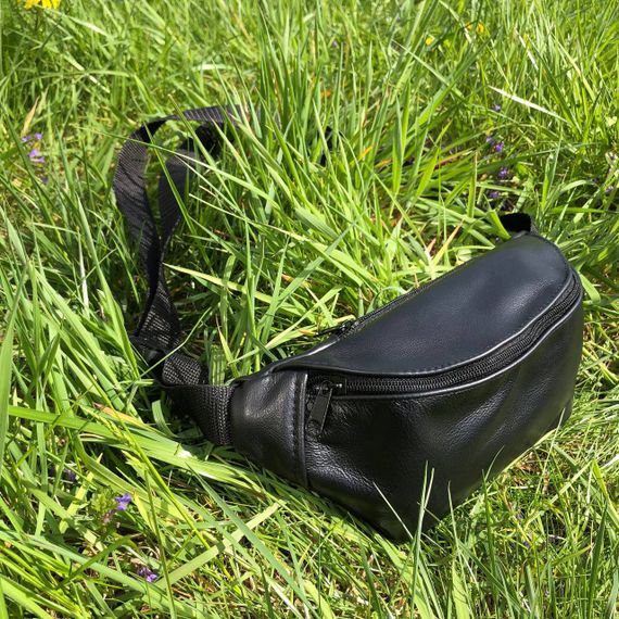 Шкіряна бананка, чоловіча сумка жіноча з натуральної шкіри, WB-134 чорна барсетка | Зображення 1