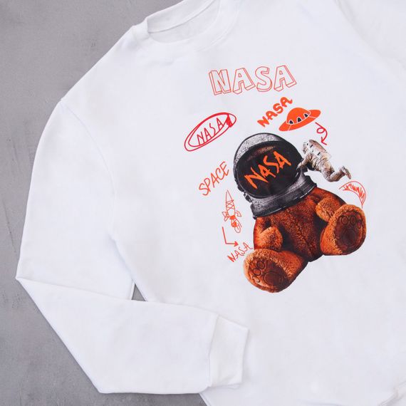 Мужской спортивный костюм худи + штаны с принтом Мишка Nasa OC1279 цвет белый размер S | Зображення 2