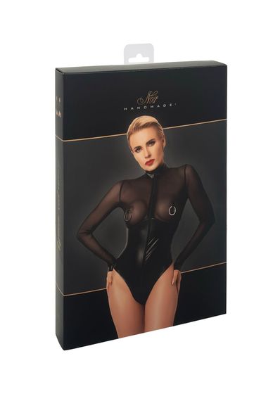 Боді Noir Handmade F321 Edge, L, низ під латекс, верх сітка, блискавка на все тіло, декор кільця | Зображення 8