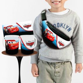 Набір: дитяча сумка-бананка+кружка Тачки Блискавка Маквін 32х15см, бананка для хлопчика через плече на подарунок (00980)