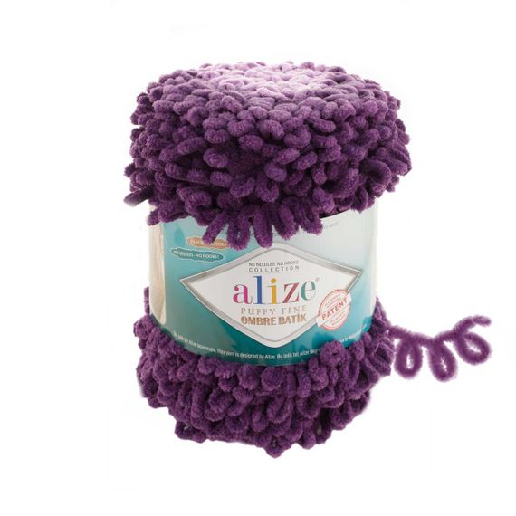 ALIZE PUFFY FINE OMBRE BATIK 7277 сиреневый ализе пуфи файн омбре батик плюшевая пряжа
