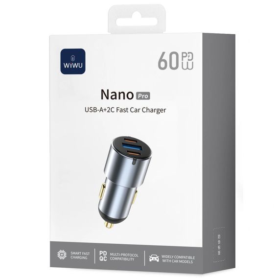 АЗУ WIWU CC032 Nano Pro PD60W+QC3.0 (1USB-A/2C) Gray | Зображення 1