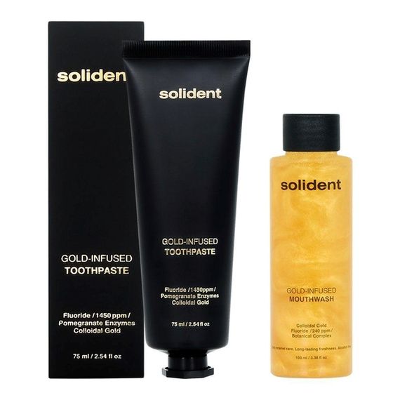 Набір Solident Gold-Infused Toothpaste з колоїдним золотом (Зубна паста 75 мл./10шт + Ополіскувач 100 мл./10шт)