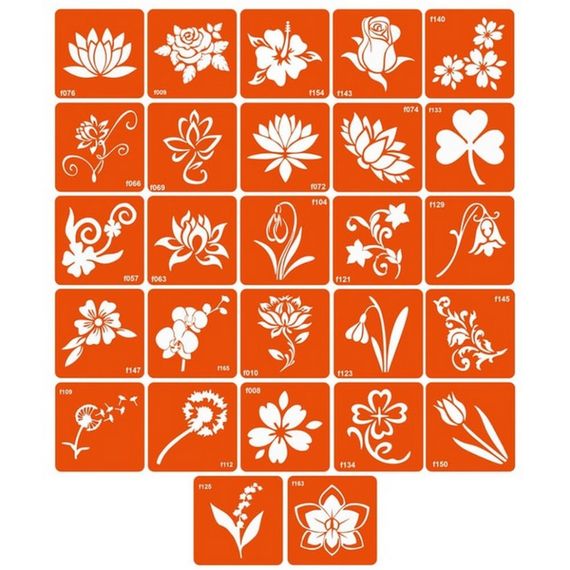 Набор трафаретов для био-тату «F - цветы» f_simple_5x5_27_1