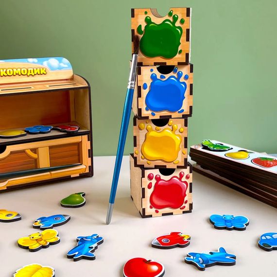 Дерев'яна настільна гра "Кольори" Ubumblebees (ПСД071) PSD071 сортер-комодик | Зображення 4