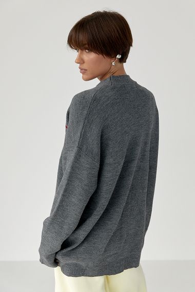 В'язаний вільний кардиган на ґудзиках - сірий цвет, ONE SIZE (є розміри) | Зображення 1