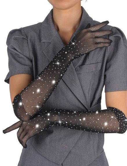 Чорні довгі рукавички Star Night зі стразами (без коробки)
