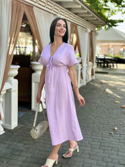 Жіноча довга літня сукня з мусліну легка із завищеною талією розмір 42/44 колір бузковий GF58774 | Зображення 1