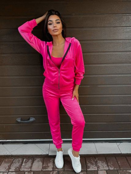 Жіночий спортивний костюм велюровий з кофтою на блискавці розмір колір L малиновий Vi114