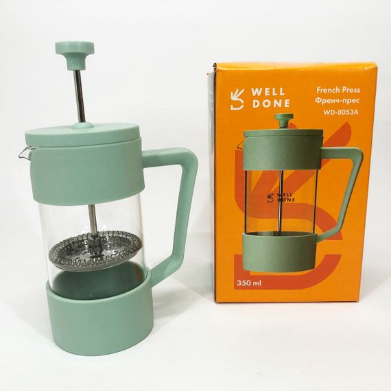 Френч-прес Well Done WD-8053A м'ятний 350 мл, Чайник самовар скляний, Чайники для заварки | Зображення 6