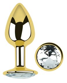 Анальная пробка EGZO Gold S с прозрачным кристаллом из медицинской стали для длительного ношения Sex Aura